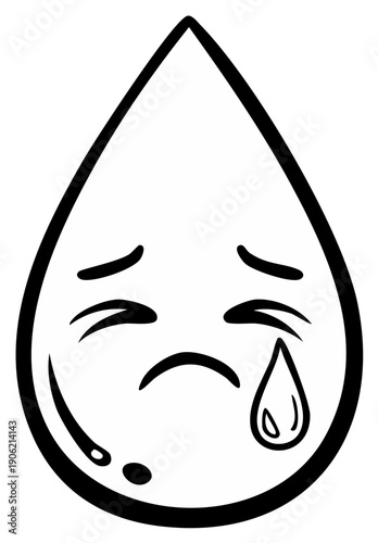 Sad crying water droplet cartoon character illustration depicting unhappiness and emotional distress