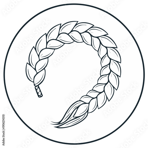 Braided Hair Floral Ornament within Circle Outline Illustration
