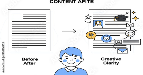 Content Writing Process Illustration Showing Before and After Transformation with Creative Clarity Ideas Communication and Improved Messaging Workflow Vector Design