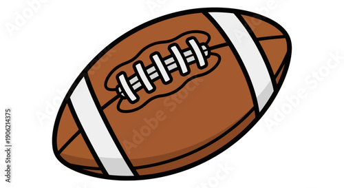 Cartoon illustration of a classic brown oval-shaped sports ball with distinct white stripes and laces, representing popular athletic games and team competition