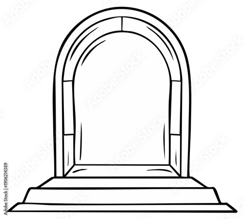 Stylized stone archway with arched opening and stone steps leading up to it classic architectural design