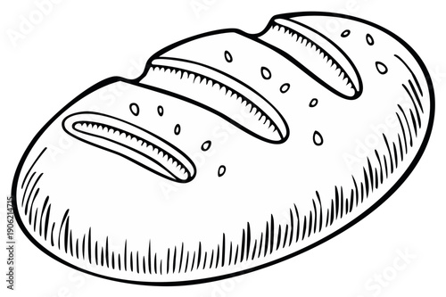 Line Art Loaf of Bread with Scoring and Seeds