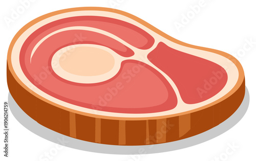 Isometric view of a juicy beef steak cartoon style with internal marbled cut details.