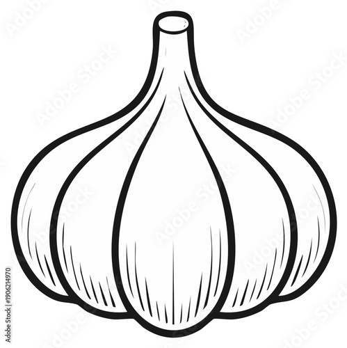 Simple Outline Drawing of a Garlic Bulb with Clean Lines and Bold Black Ink