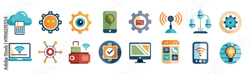 technology icon set illustration for documents websites and