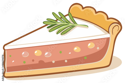 Savory pie slice with rosemary topping vector illustration for food concepts