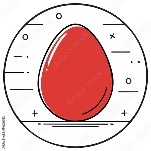 Red Egg Icon in Circle Frame, Simple Illustration
