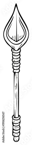 Black and white hand drawn illustration of a spear