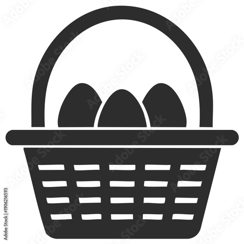 Iconic silhouette of a woven basket filled with three eggs, representing Easter or organic food traditions