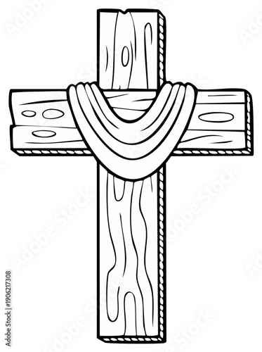 Christian cross illustration with draping cloth, religious symbol, faith