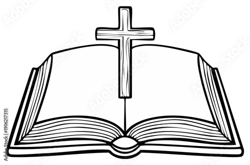 Christian cross symbol with a book. Religious themes and spirituality concept.