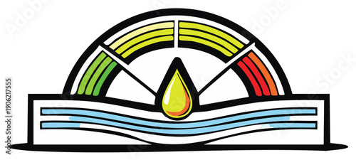 Water gauge graphic with drop symbol and color indicators for status of resources