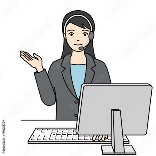 サービスを笑顔で案内するスーツ姿の女性オペレーター