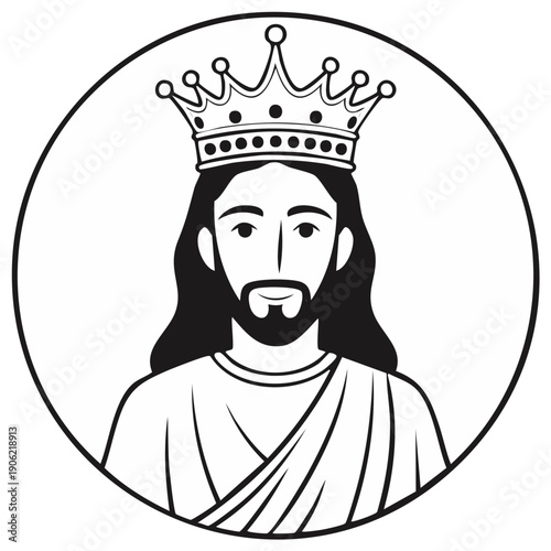 Illustrative Vector Depiction of a Religious Figure Wearing a Regal Crown in Round Frame for Faith Based Themes