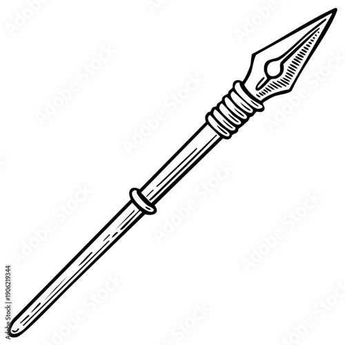 Hand Drawn Ancient Spear Weapon Illustration Tribal Hunting Tool Sketch in Engraving Style