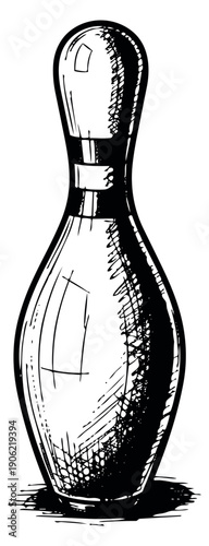 Hand drawn line art illustration of a bowling pin depicting it standing upright for bowling sport