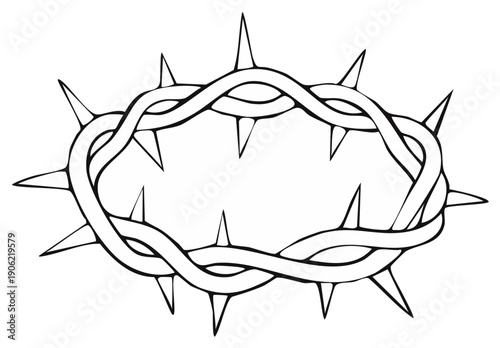 Religious crown of thorns outline drawing symbolizing sacrifice and spiritual passion