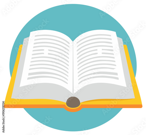 Open textbook icon with blank pages for reading, studying, learning, and education in a flat design style