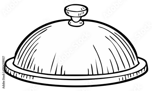 Cartoon Cloche Serving Dish Illustration. Isolated Doodle Plateware.