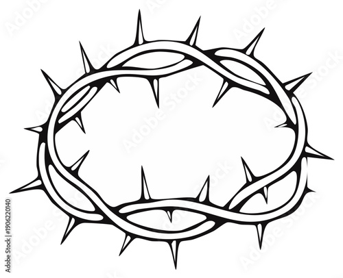 Crown of Thorns Symbolic Black and White Outline Image Representing Suffering and Sacrifice