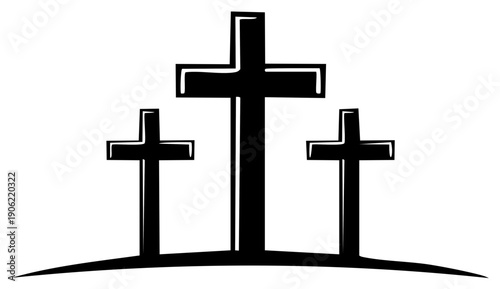 Three Black Crosses Silhouette on Horizon