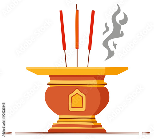 Burning incense sticks in an ornate censer pot for a spiritual worship ceremony vector illustration