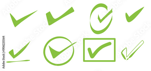 check mark icon set green approval check symbol isolated