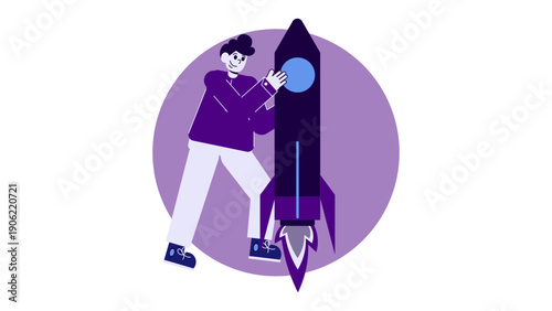 A man launching a rocket representing the rapid growth and development of a new business startup venture