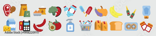 flat supermarket icon element set