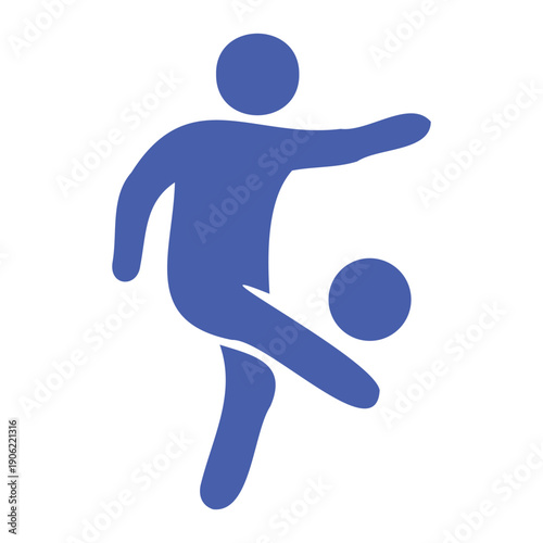 Soccer player performing freestyle trick with ball blue icon stylized human figure