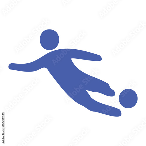 Soccer player diving to save ball blue icon goalkeeper in action positio