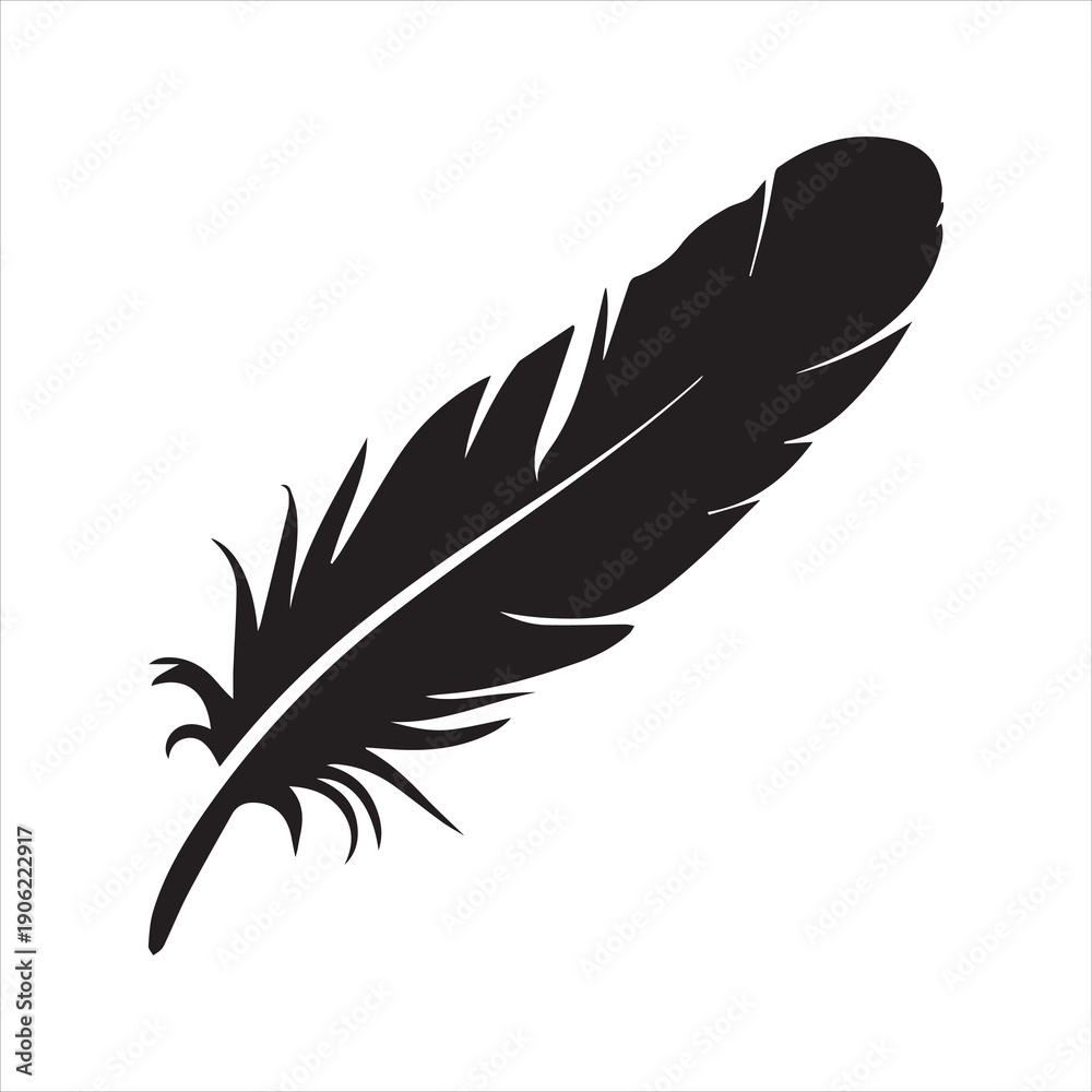Fototapeta premium Feather Silhouette Vector Icon – Minimalist Quill Shape