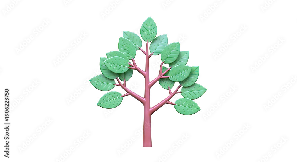 Obraz premium Stylized 3D Tree with Green Leaves