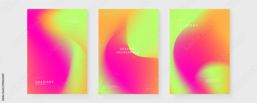 Fototapeta premium Set of three abstract layouts featuring high-contrast neon lime and hot pink color blends