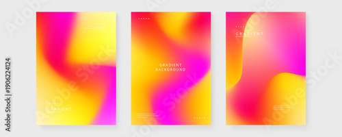 Wallpaper Mural Collection of three stylish vertical posters with vibrant pink and yellow fluid shapes for branding Torontodigital.ca