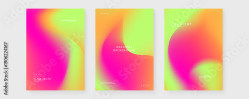 Set of three abstract layouts featuring high-contrast neon lime and hot pink color blends