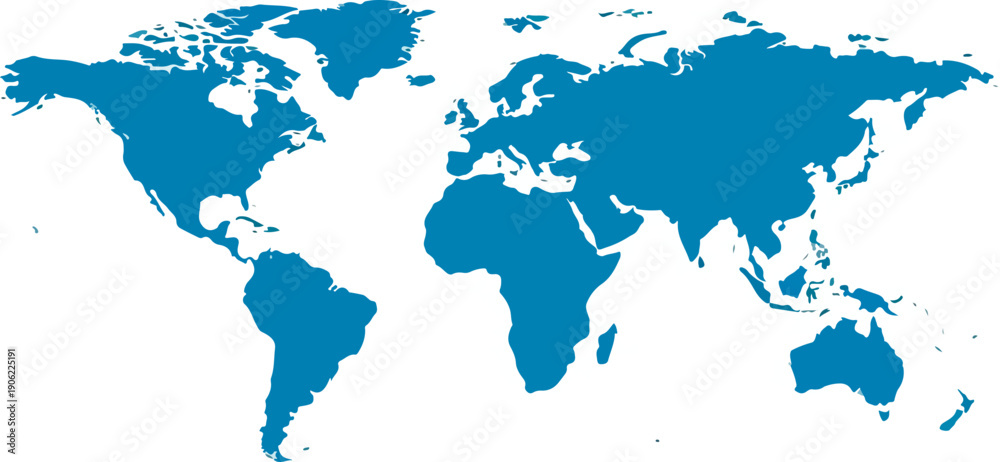 Fototapeta premium Stylized world map in blue on white background for global business and travel themes