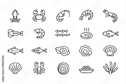 Fresh seafood icon bundle for packaging