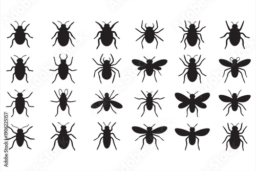 Pest control silhouette icons with insects and bugs