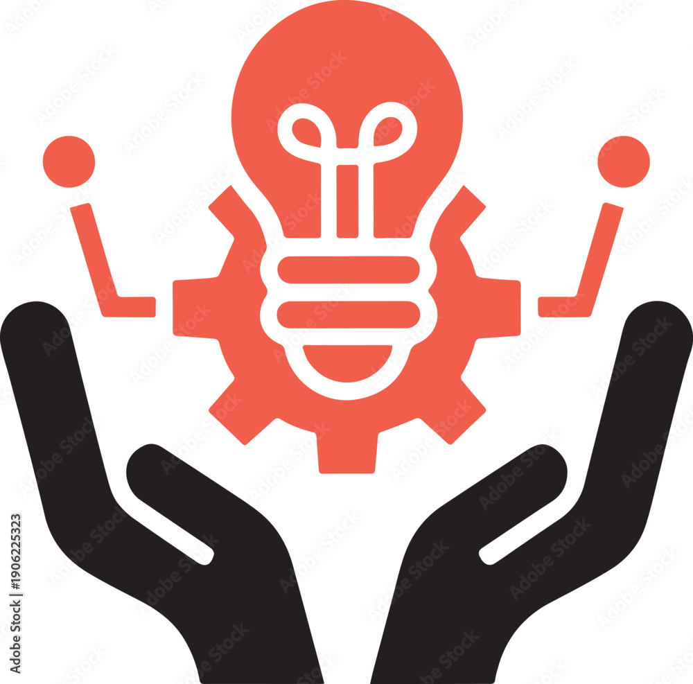 Fototapeta premium Two hands cradle a lightbulb and gear, representing innovation, ideas, and technological solutions
