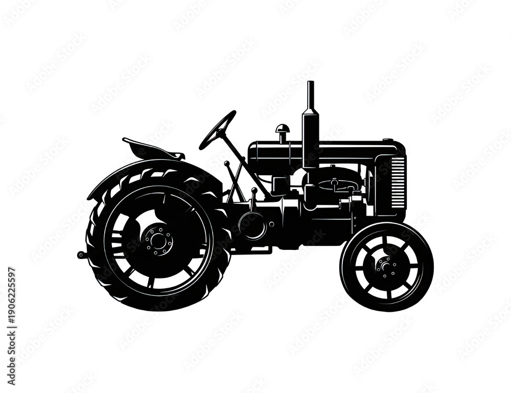 Obraz premium Silhouette of an old-fashioned tractor in dark, agricultural machine representation