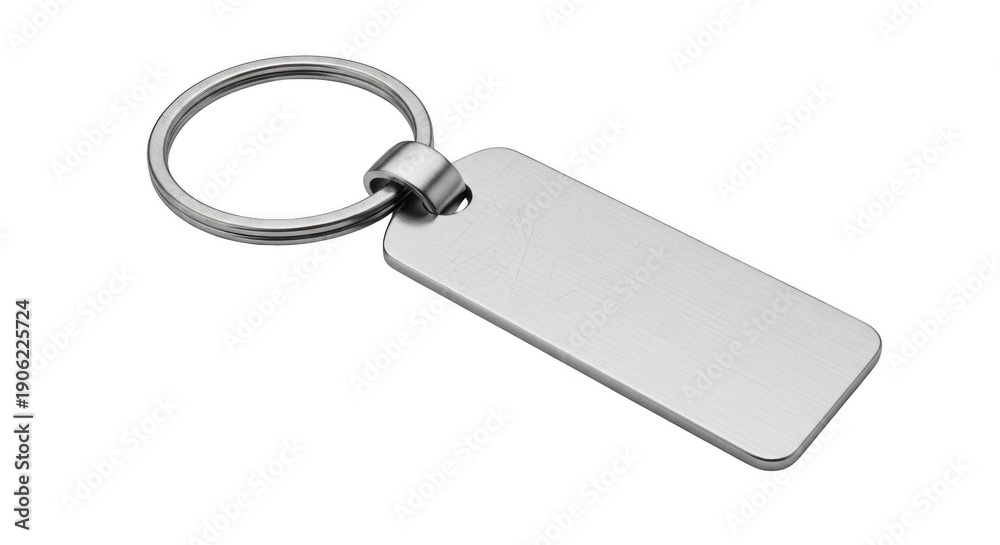Fototapeta premium A blank silver keychain with a ring on a transparent background