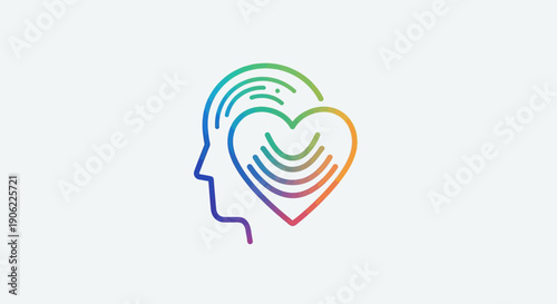 Vibrant rainbow gradient human head with heart icon symbolizing emotional intelligence and