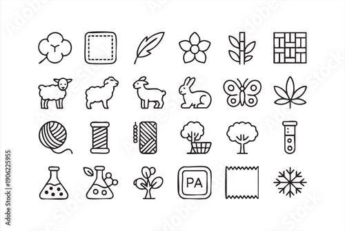 Fabric and textile outline icons for fashion projects