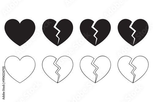 Heartbreak love outline and solid icons for relationship crisis themes