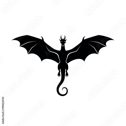 Black Dragon Silhouette with Spread Wings.