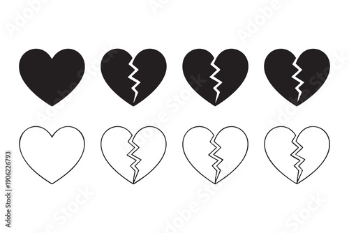Romance failure minimalist pictograms isolated for design use