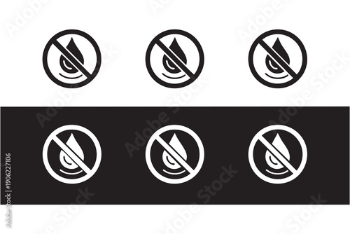 Waterproof and no water prohibition symbols in solid style