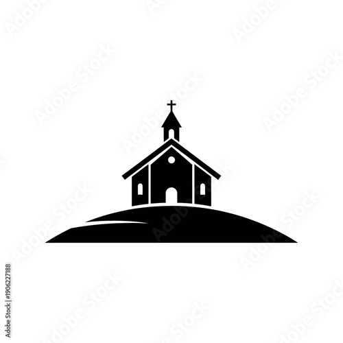 Tableau sur toile Simple Black Silhouette of a Church on a Hill.