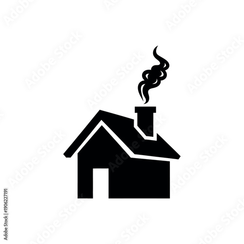 Simple black house icon with smoke rising from the chimney.